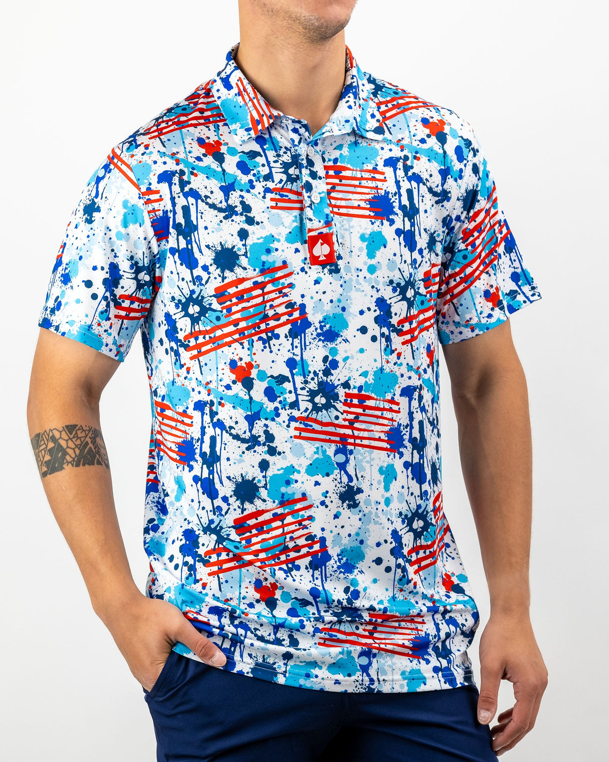 Pins & Aces USA Drip Polo