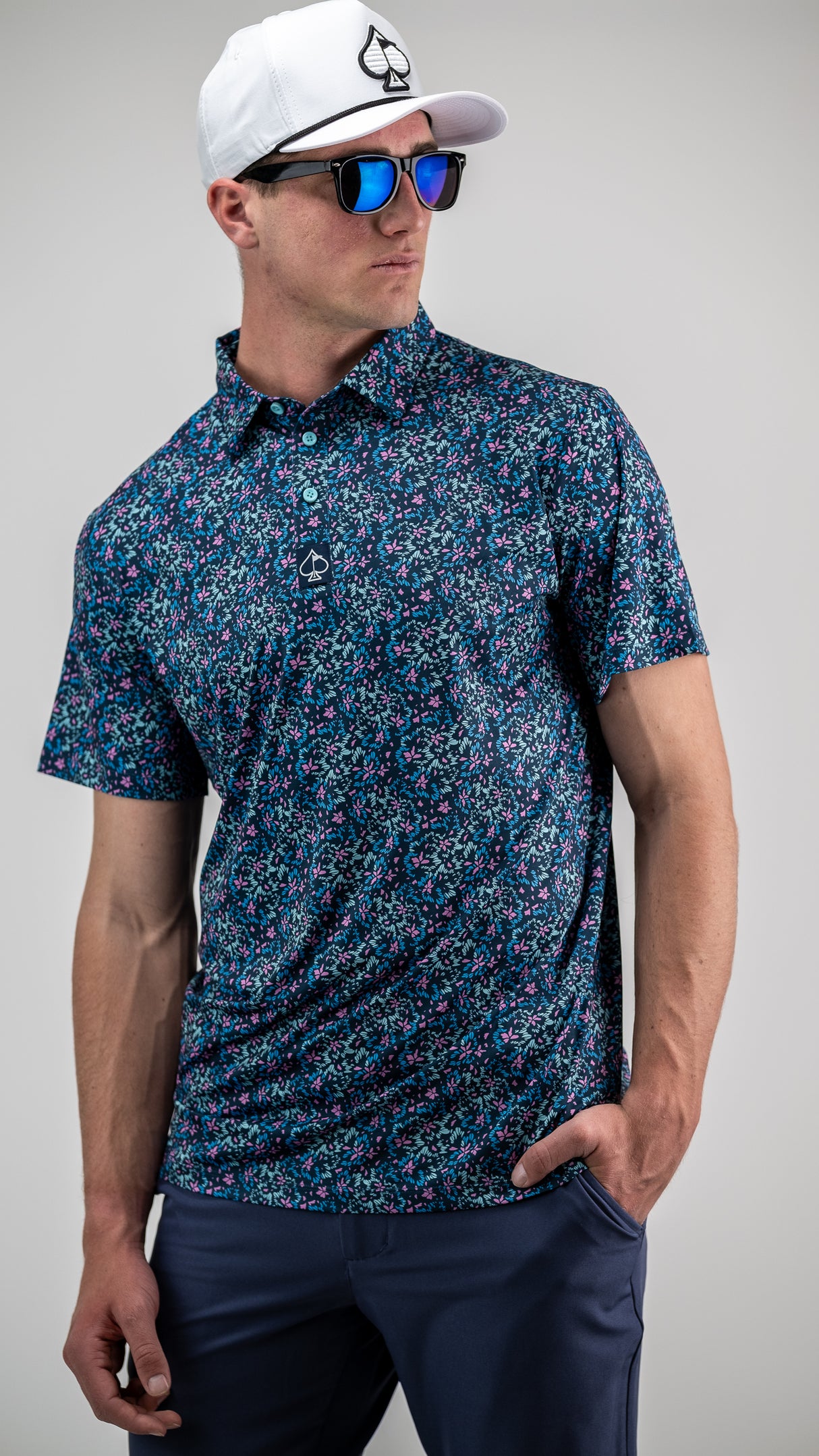 Pins & Aces Fluorescent Floral Polo