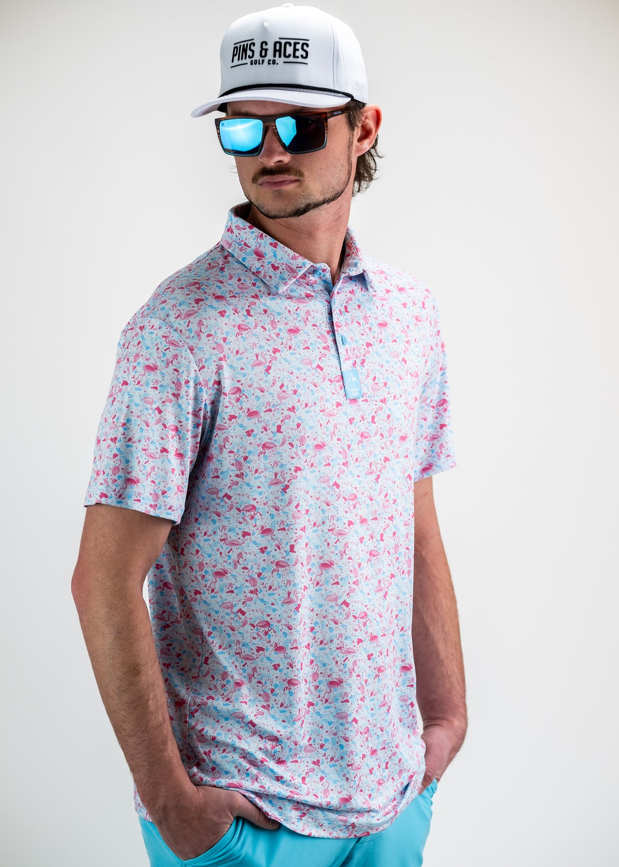 Pins & Aces Flamingo Shatter Polo
