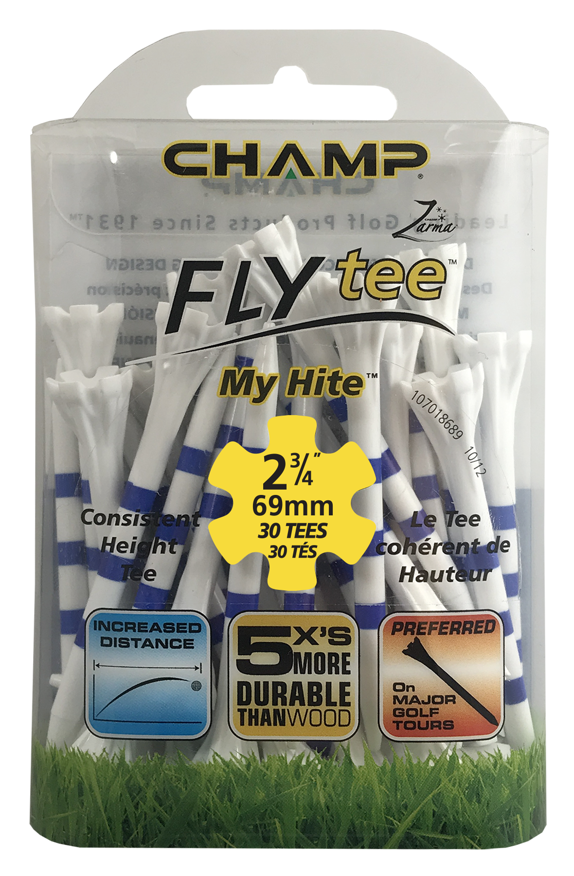 Champ Zarma My Hite Fly Tees 2 3/4" White/Blue - 30 Pack