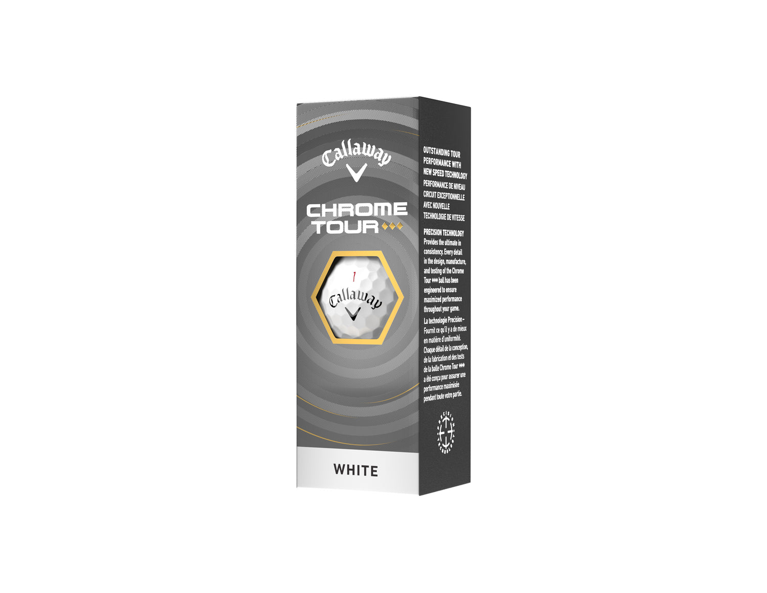 A Callaway Chrome Tour Triple Diamond golf ball teed up on a tee box