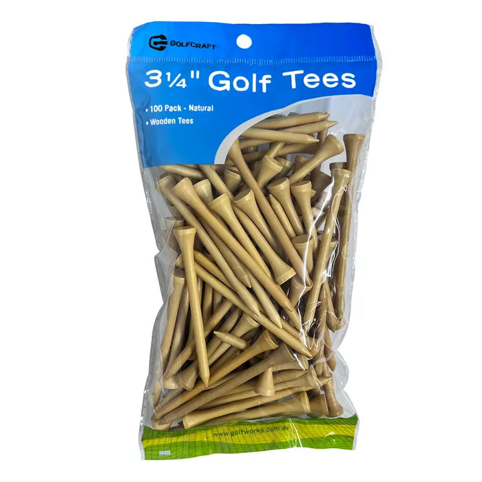 Golf Craft 3 1/4" Wooden Natural Golf Tees - 100 pack