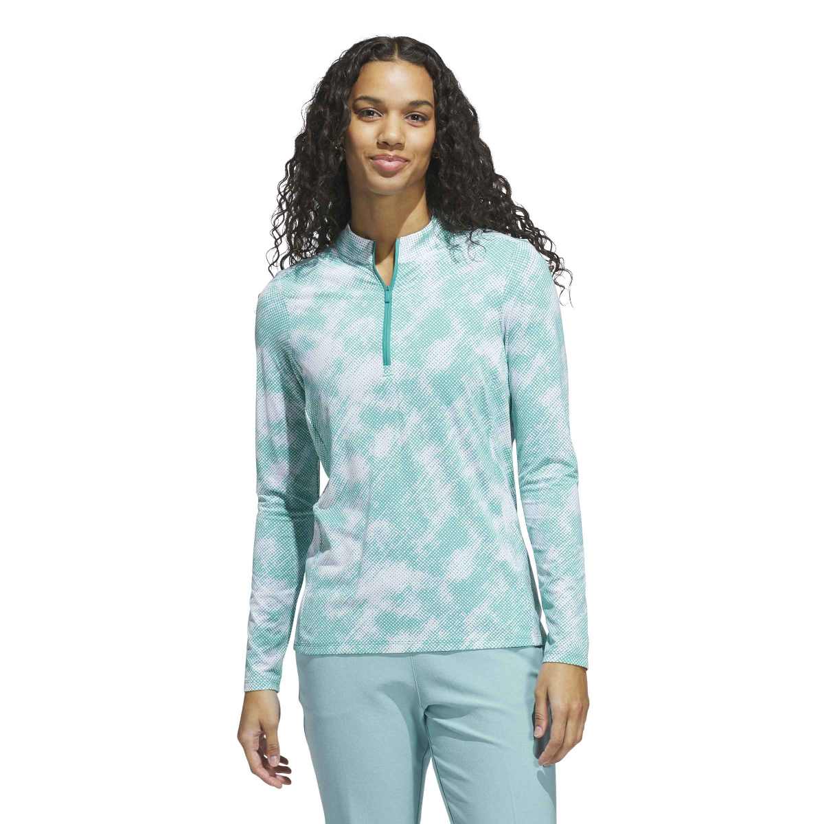 ADIDAS WOMENS ULTIMATE365 PRINTED 1/4ZIP MOCK NECK TOP