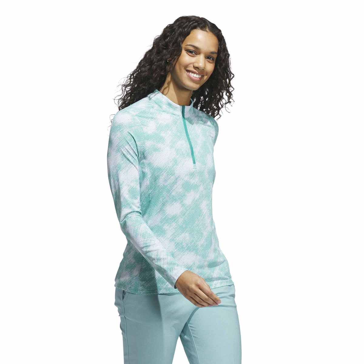 ADIDAS WOMENS ULTIMATE365 PRINTED 1/4ZIP MOCK NECK TOP