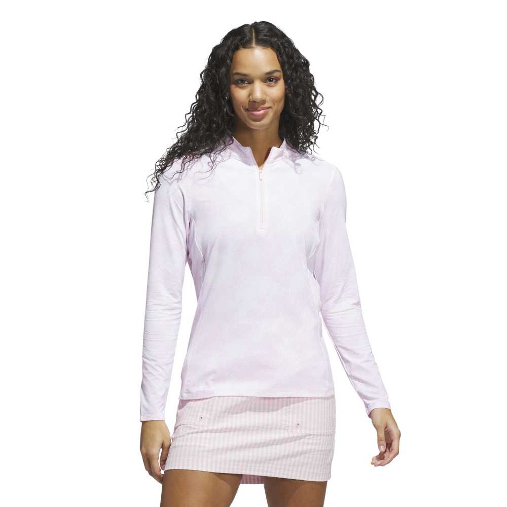 ADIDAS WOMENS ULTIMATE365 PRINTED 1/4ZIP MOCK NECK TOP