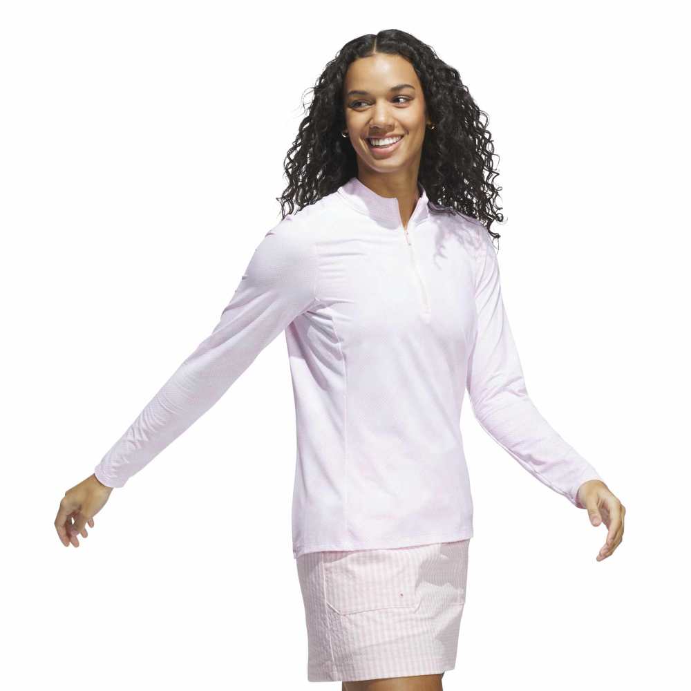 ADIDAS WOMENS ULTIMATE365 PRINTED 1/4ZIP MOCK NECK TOP