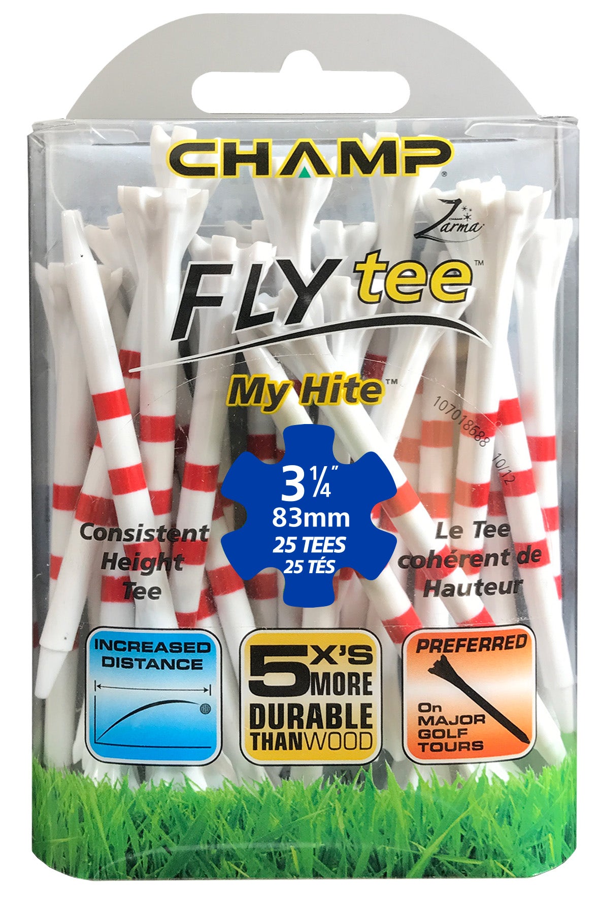Champ Zarma My Hite Fly Tees 3 1/4" White/Red - 25 Pack