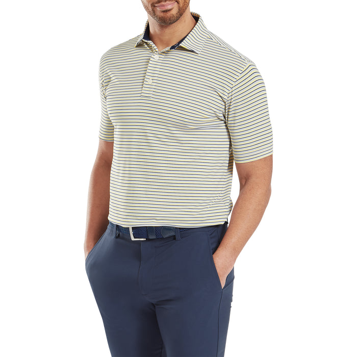 FootJoy Balance Stripe Lisle Polo - White/Taxi