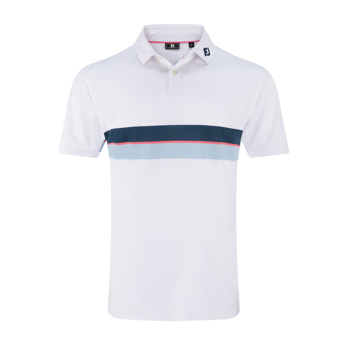 FOOTJOY MENS DOUBLE CHEST BAND STRIPE PIQUE POLO